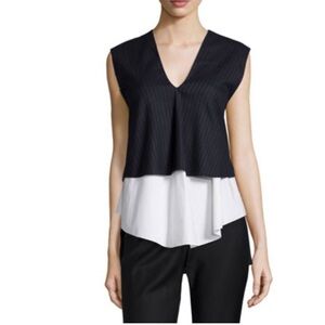 Derek Lam 10 Crosby Wool Pinstriped tiered Sleeveless V-neck blouse Sz 6